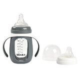 Bouteille en verre 2 en 1 pour l'apprentissage, 210 ml, Mineral Grey, Beaba