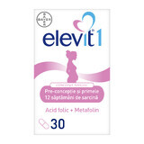 Elevit 1, Multivitamines pour la préconception et la grossesse - Premier trimestre de la grossesse, 30 comprimés, Bayer