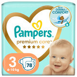 Pañales Premium Care, No. 3, 6-10 kg, 78 pzs, Pampers