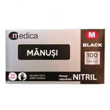 Guantes de nitrilo negro sin guantes, M, 100 unidades, Medica