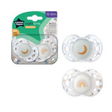 Chupetes de noche ortodónticos, 18 - 36 meses, Luna / Arco Iris, 2 pzs, Tommee Tippee