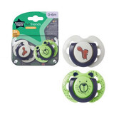 Chupetes ortodónticos divertidos, 0 - 6 meses, Verde / Blanco, 2 pcs, Tommee Tippee