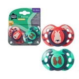 Chupetes ortodónticos divertidos, 18 - 36 meses, Verde / Rojo, 2 pcs, Tommee Tippee