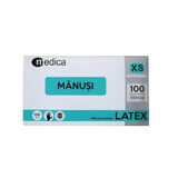 Guantes de examen de látex, recubiertos de polvo, Talla XS, 100 pzs, Medica