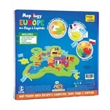 Puzzle Educativ Harta Europei cu Steaguri si Capitale,+5 ani, Imagimake