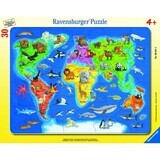 Puzzle Mapa del mundo con animales, 30 piezas, Ravensburger