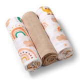 Set of 3 muslin diapers, Brown, Babyono