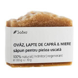 Jabón natural para pieles secas con avena, leche de cabra y miel, 130 g, Sabio