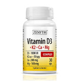 Complexe Vitamine D3+K2+Ca+Mg, 30 gélules, Zenyth