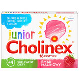 Cholinex Junior, para niños a partir de 4 años, sabor frambuesa, 16 pastillas ENVASE DESTRUIDO