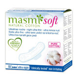 Masmi Soft Ultra Night Ultra Thin Organic Cotton Winged Sanitary Napkins for Night 10 Count