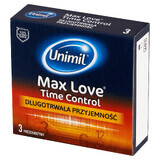 Unimil Max Love, preservativos con gel retardante de la eyaculación, 3 unidades