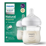 Avent Natural Response, biberón de cristal con tetina sensible, flujo 2, SCY930/01, desde el nacimiento, 120ml