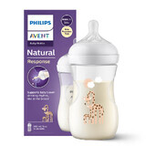 Avent Natural Response, biberón con tetina sensible, jirafas, flujo 3, SCY903/66, después de 1 mes, 260 ml