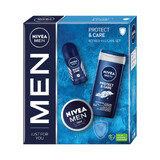 Nivea Men Protect &amp; Care set gel de ducha 3 en 1 para rostro, cuerpo y cabello, 250 ml + antitranspirante roll-on, 48h, 50 ml + crema para rostro, cuerpo y manos, 75 ml