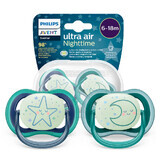 Avent Ultra Air Nighttime, chupete calmante, silicona, simétrico, brilla en la oscuridad, niño, SCF376/13, 6-18 meses, 2 piezas