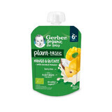 Gerber Organic Plant-Tastic Postre en tubo, mango y membrillo con mousse de coco, sin azúcar añadido, después de 6 meses, 80 g