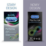 Durex Performa, preservativos con lubricante prolongador del coito, 12 unidades