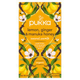 Pukka Lemon Ginger &amp; Manuka Honey Organic, fruit- en kruidenthee, gember en citroen, gearomatiseerd, 2 g x 20 builtjes 