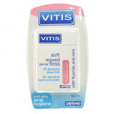 Vitis, hilo dental delicado con menta y flúor, rosa, encerado, 50 m