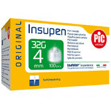 Pic Solution Insupen, agujas para pluma de insulina, 32G (0,23 mm) x 4 mm, 100 unidades