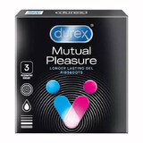 Durex Mutual Pleasure, preservativos con lubricante para prolongar el coito, acanalados con tachuelas, 3 piezas