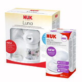 NUK, Sacaleches eléctrico bifásico, Luna, 1 pieza + protectores para el pecho, Ultra Dry, 30 piezas