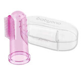 BabyOno, cepillo de dedo para los primeros dientes, silicona, rosa, 723/03, 1 ud.