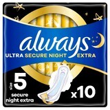 Always Ultra Secure Night, toallas sanitarias con alas, talla 5, Extra, 10 unidades