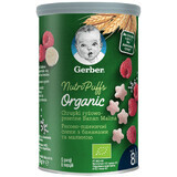 Gerber Organic, chips de arroz y trigo, plátano, frambuesa, a partir de 8 meses, 35 g