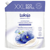 Luksja Creamy &amp; Soft, jabón líquido cremoso, hidratante, leche de lino y arroz, recambio, 1500 ml