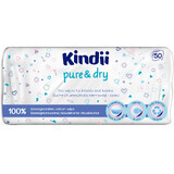 Kindii Pure&Dry, toallitas secas para bebés y niños, biodegradables, 50 unidades