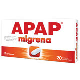 Apap Migraña 250 mg + 250 mg + 65 mg, 20 comprimidos recubiertos con película