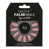 Set of 24 False Nails, Technic, False Nails, Squareletto, Matte Nude, Adhesive included