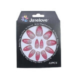 Set de 12 Uñas Postizas Degradadas con Purpurina, Janelove, Rosa