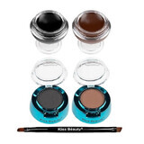 Kit Sprancene, Kiss Beauty, Fit Eye Durable, 2 Sprancene Gel, 2 Sprancene Blushes, Pincel, Negro-Marrón