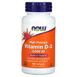 Vitamina D-3, 1.000 UI, 180 capsule molli, Now Foods