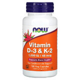 Vitamina D-3 1000UI Si K2 MK4 45 mcg, 120 capsule vegetali, Now Foods