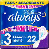 Serviettes hygiéniques Always Platinum night (taille 3) avec ailettes 22 pièces