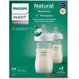 Philips AVENT Natural Response Biberón de vidrio 240 ml, 1m+ 2 unidades 1×2 unidades 1×2 unidades, vidrio