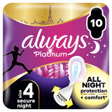 Always Platinum, compresas con alas, talla 4, Noche Segura, 10 unidades