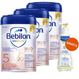 Lote Bebilon Profutura Profutura DuoBiotik 5, leche maternizada nutritiva para niños en edad preescolar, 3 x 800 g + Mustela Bebe Enfant, gel lavante nutritivo, 300 ml de regalo