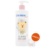 Linomag Emolientes, gel limpiador de cuerpo y cabeza para bebés y niños a partir de 1 día de vida, 400 ml + crema protectora, 15 ml de regalo