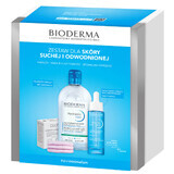 Set Bioderma Hydrabio, Hyalu+, suero, 30 ml + H2O, líquido micelar, 500 ml + glov, almohadillas cosméticas, 3 piezas