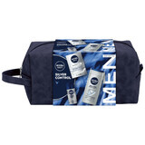 Kit Nivea Men Silver Control, bálsamo aftershave 100 ml + gel de ducha 250 ml + roll-on antitranspirante 50 ml + kit de maquillaje gratis