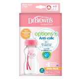 Lot de 2 flacons à col large rose Options+ Dr Browns, 270 ml