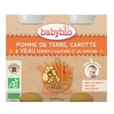 Puré de patatas, zanahoria y ternera ecológico, +8 meses, 2x200g, BabyBio