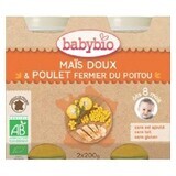 Puré ecológico de maíz dulce y carne de pollo de corral, +8meses, 2X200g, BabyBio