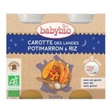 Puré ecológico de zanahoria, calabaza y arroz, +6 meses, 2x 200g, BabyBio