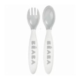 Set cucchiaio e forchetta ergonomico, grigio, Beaba